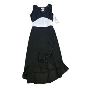 Vintage Formal Midi Dress Women Black White Size 6